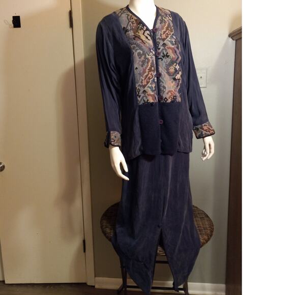 Vntg 80s 90s Papike Wear 2 Pc Set Aztec Southwestern Jacket Duster Maxi Skirt S - Picture 14 of 14